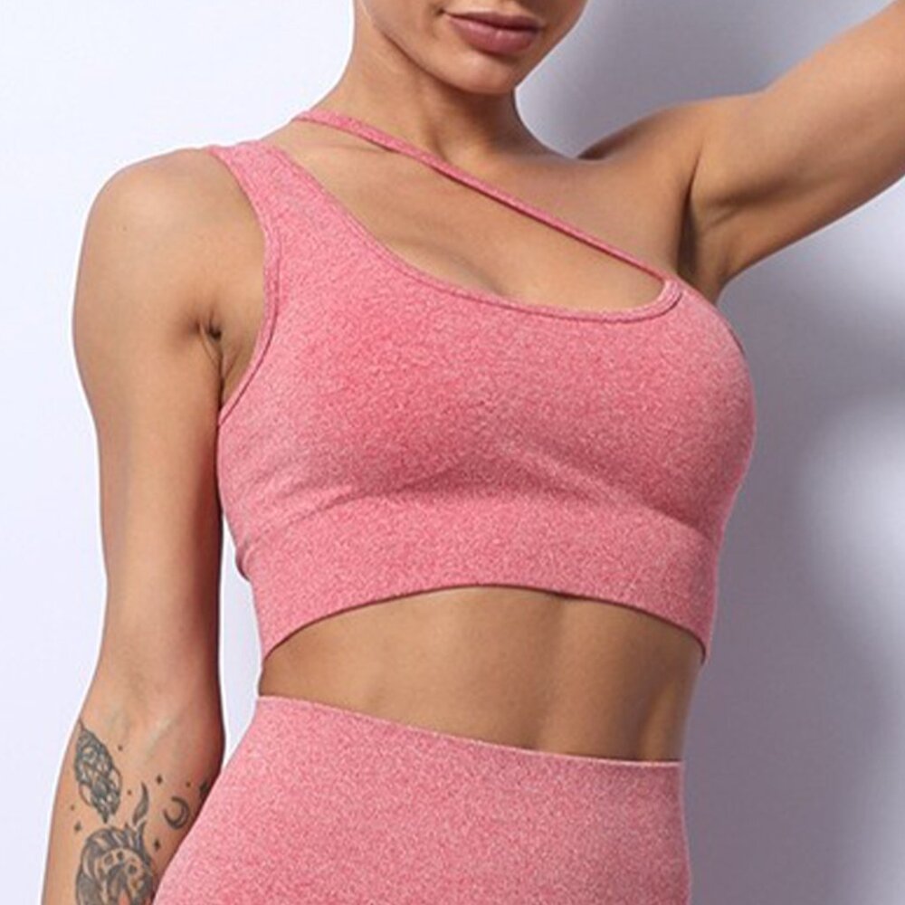 Pink Asymmetric One Shoulder Sports Bra